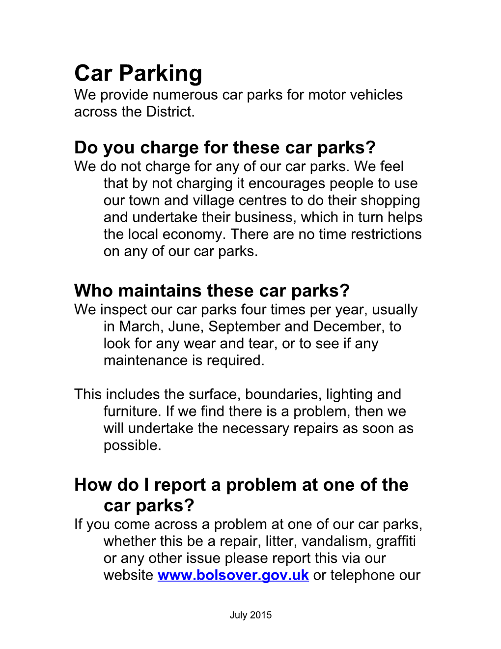 We Provide Numerous Car Parks for Motor Vehicles Across the District