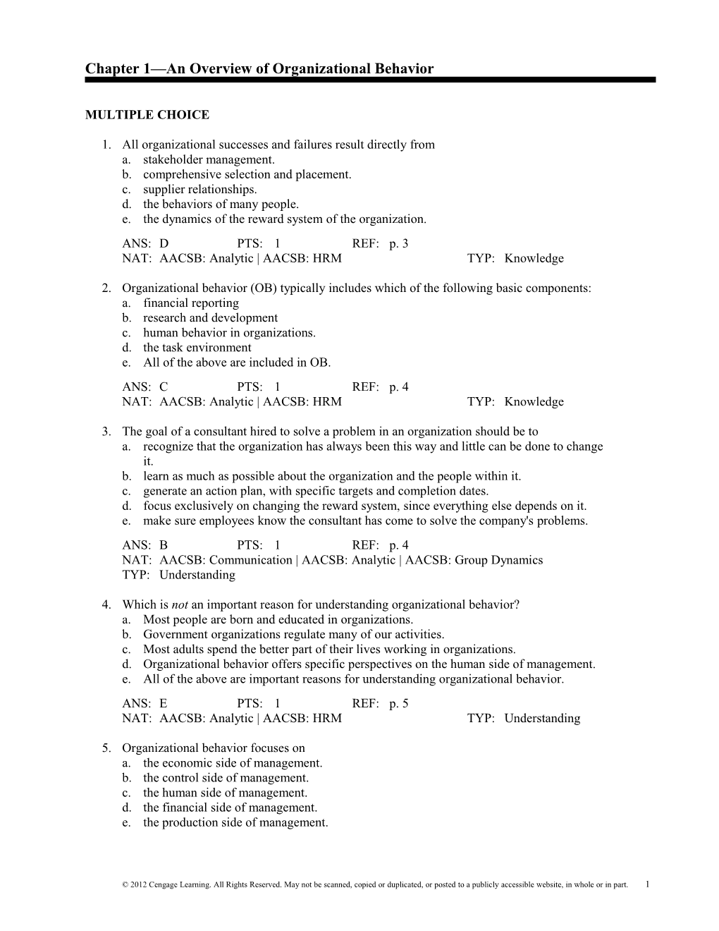 Chapter 1 an Overview of Organizational Behavior