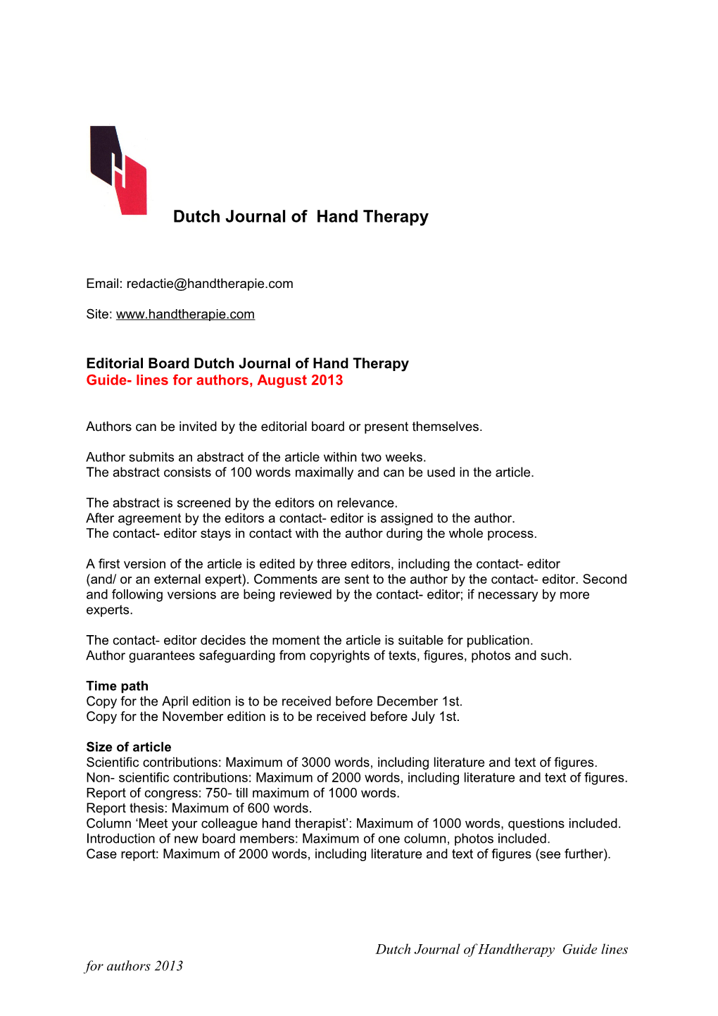 Editorial Board Dutch Journal of Hand Therapy