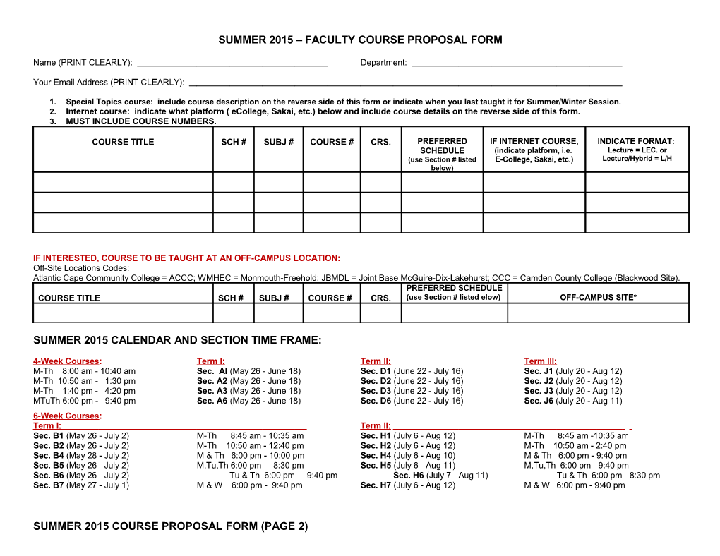 Summer 2015 Faculty Course Proposal Form