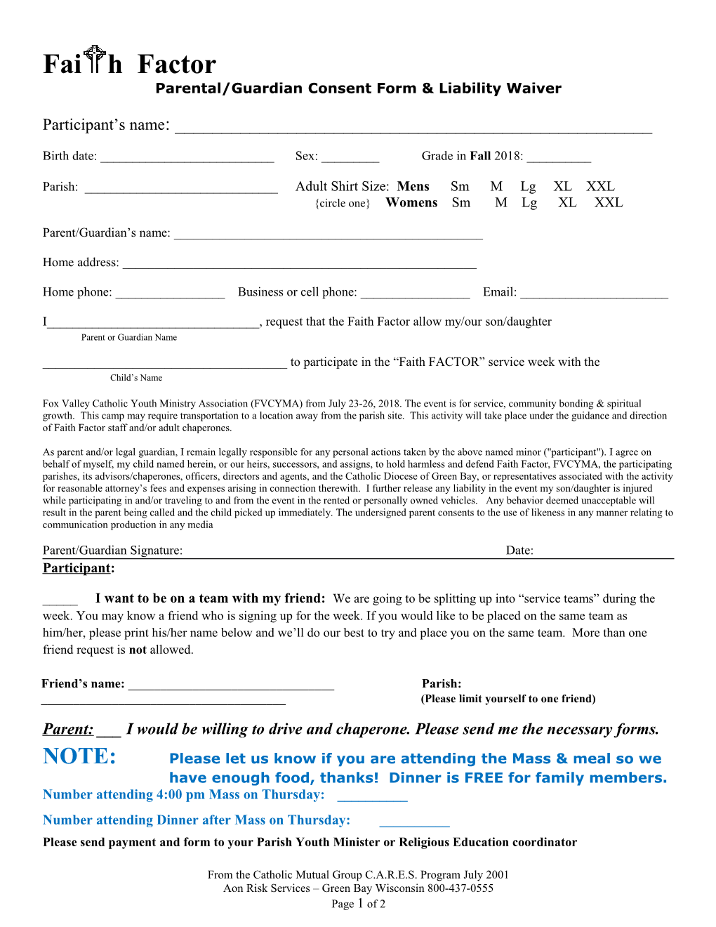 Parental/Guardian Consent Form & Liability Waiver