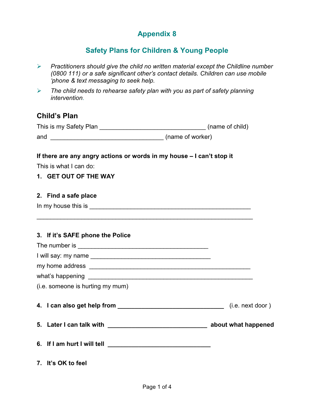 Safety Plans for Children & Young People
