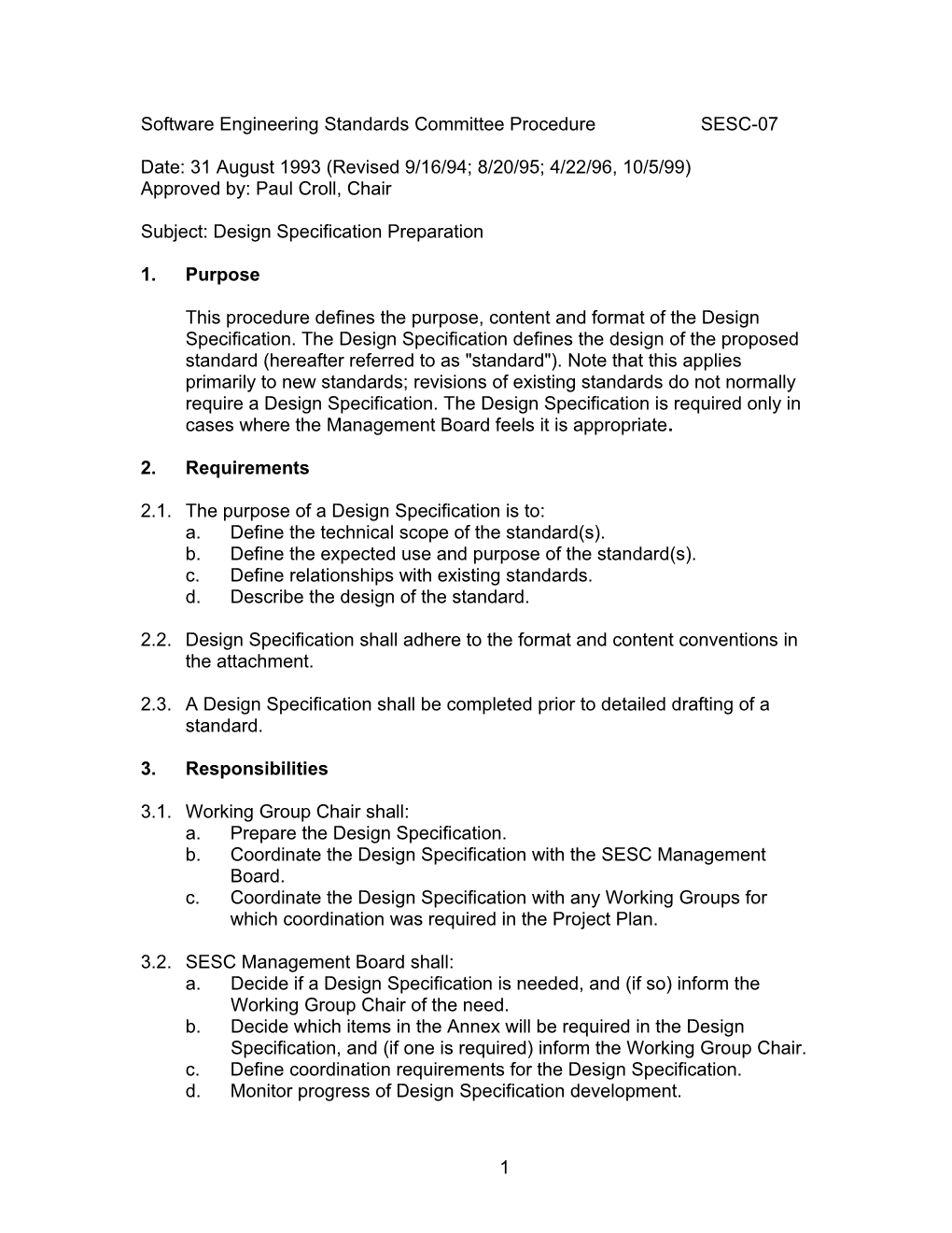 Software Engineering Standards Committee Procedure