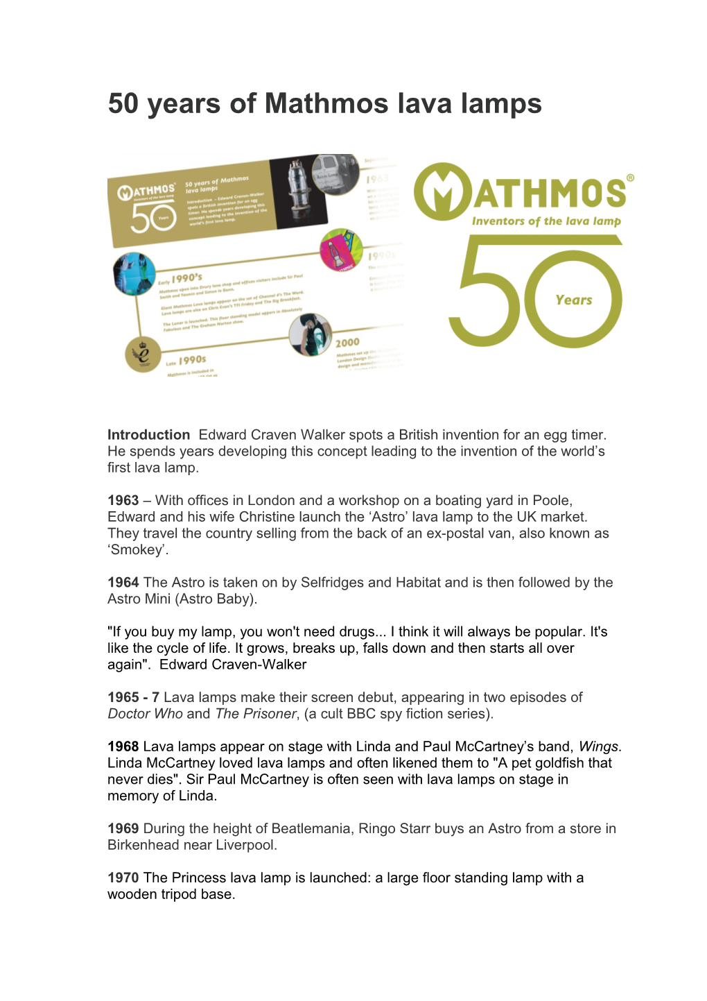 50 Years of Mathmos Lava Lamps