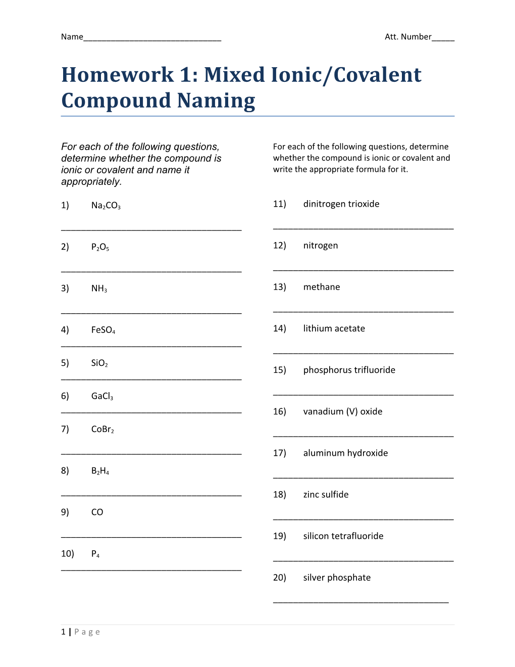 Homework 1: Mixed Ionic/Covalent Compound Naming