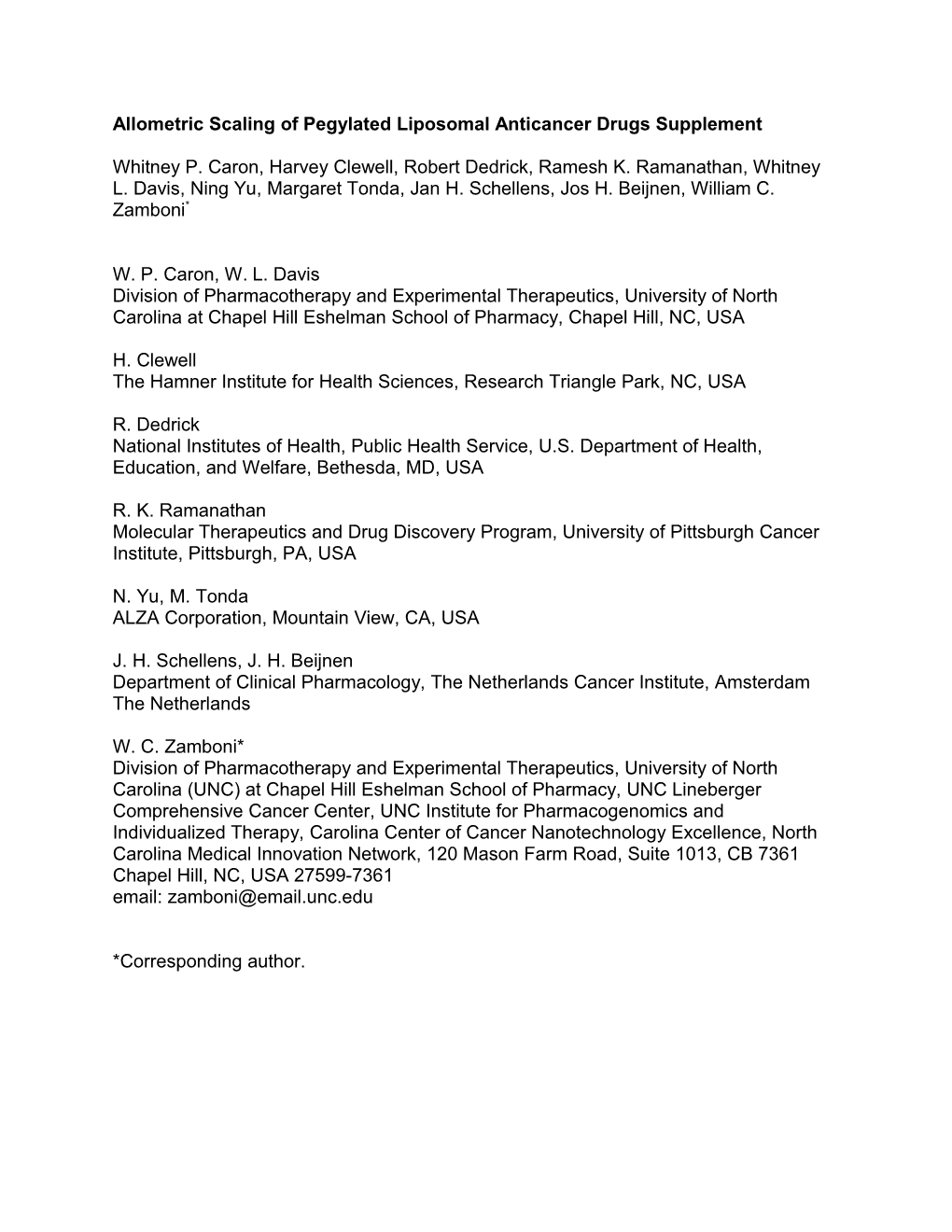 Allometric Scaling of Pegylated Liposomal Anticancer Drugs Supplement