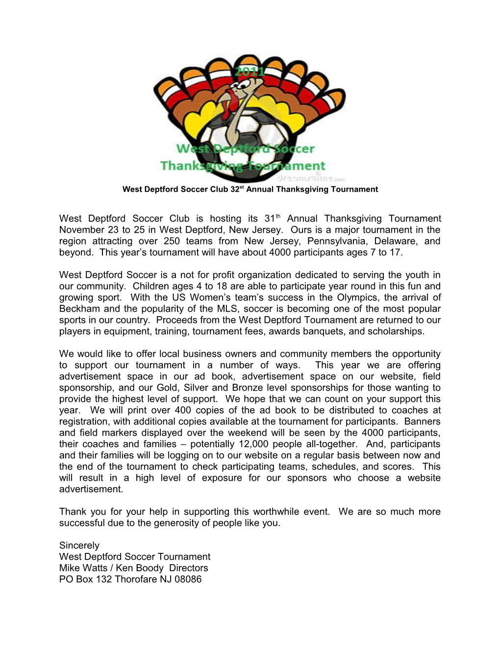 West Deptford Soccer Club 24Th Annual Thanksgiving Tournament