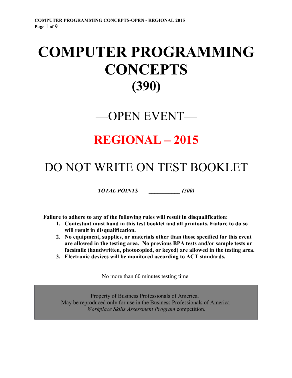 Computer Programming Concepts-Open - Regional 2015