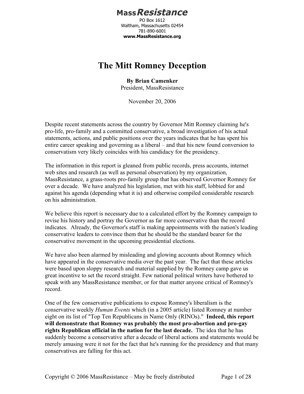 The Mitt Romney Deception