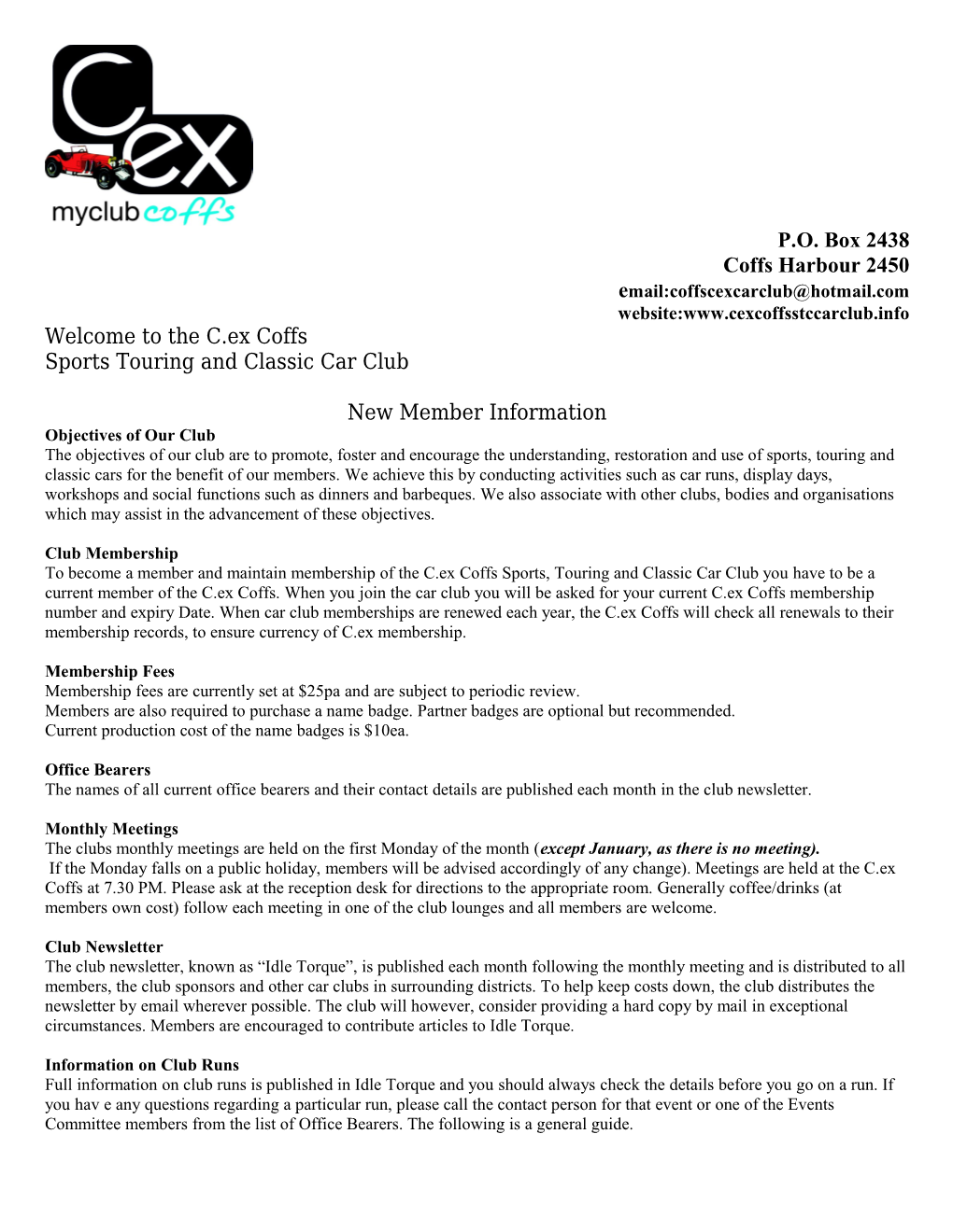 Coffs Ex Services Sports Touring and Classic Car Club
