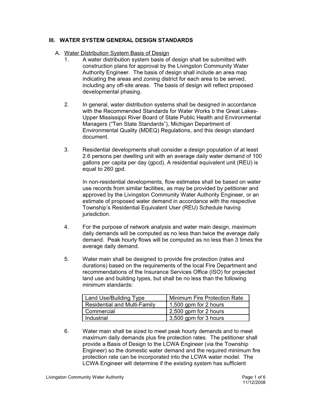 Water System General Design Standards