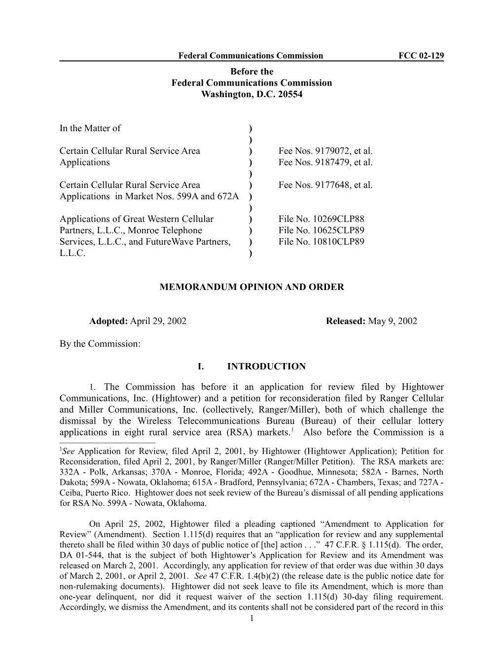 Federal Communications Commission FCC 02-129