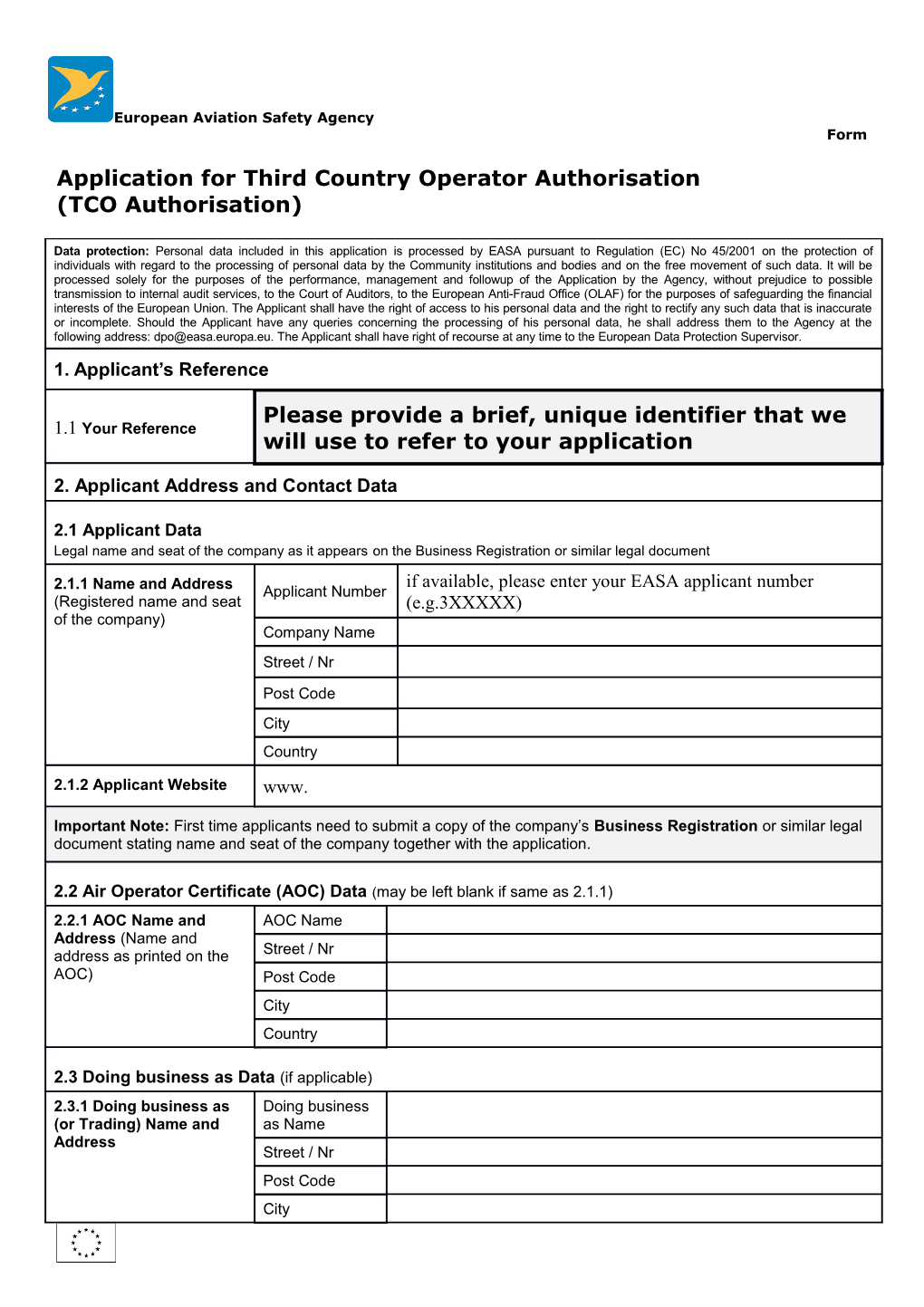 FO - Application for TCO Authorisation