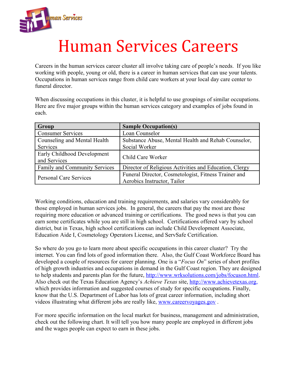 Human Services Careers