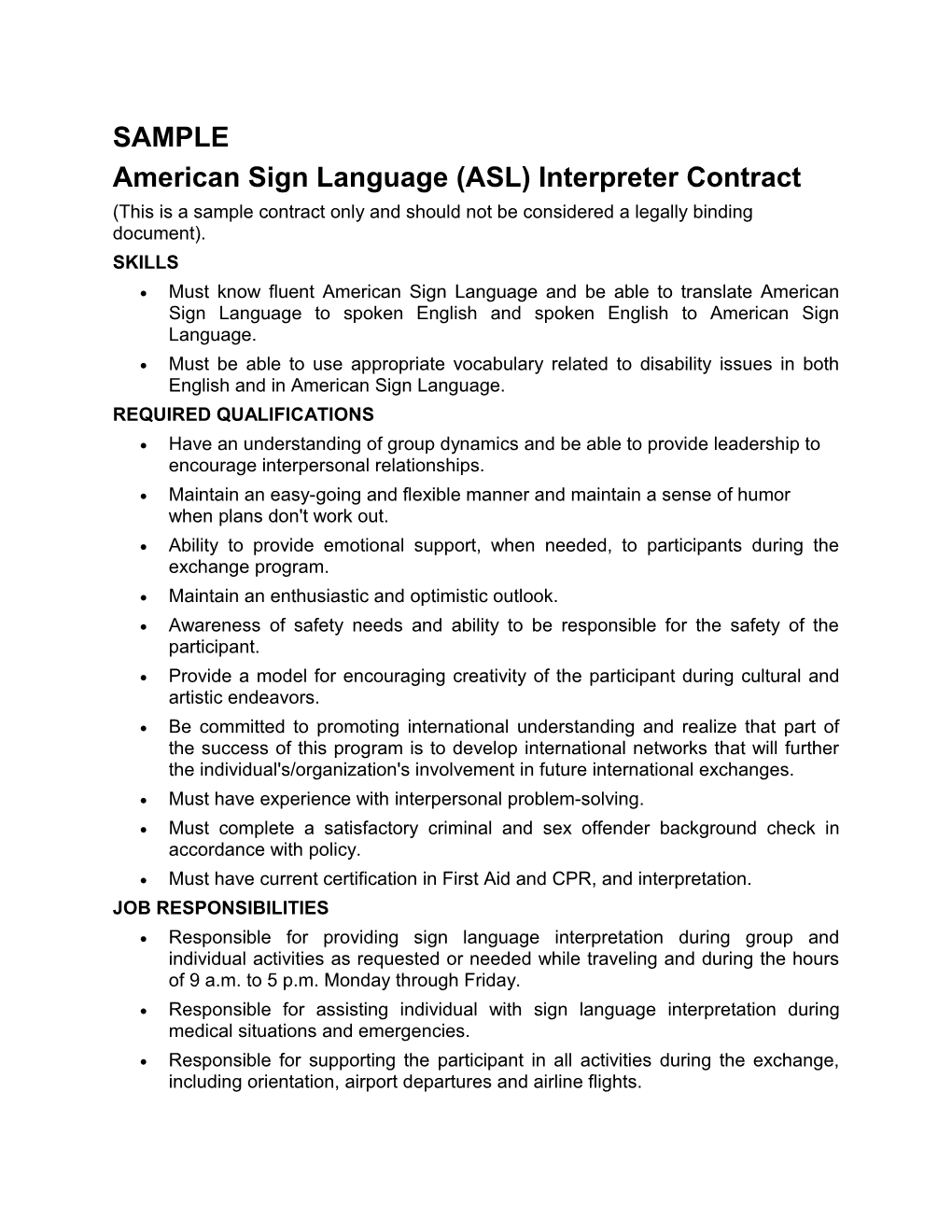 American Sign Language (ASL) Interpreter Contract