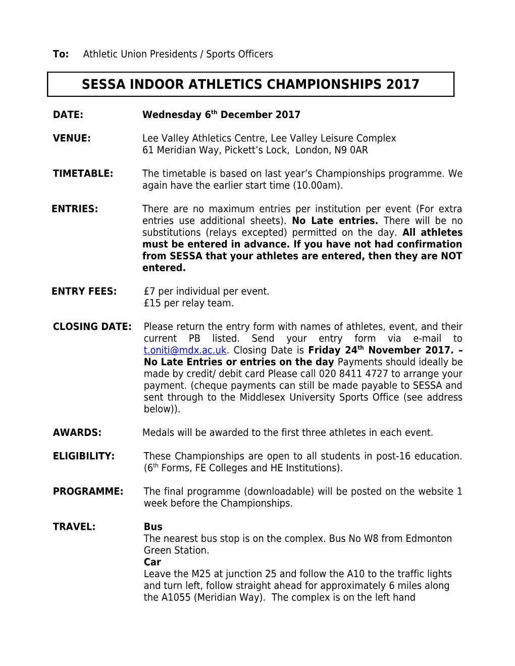Sessa Indoor Athletics Championships 2017