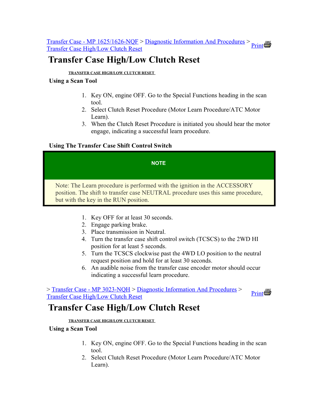 Transfer Case High/Low Clutch Reset