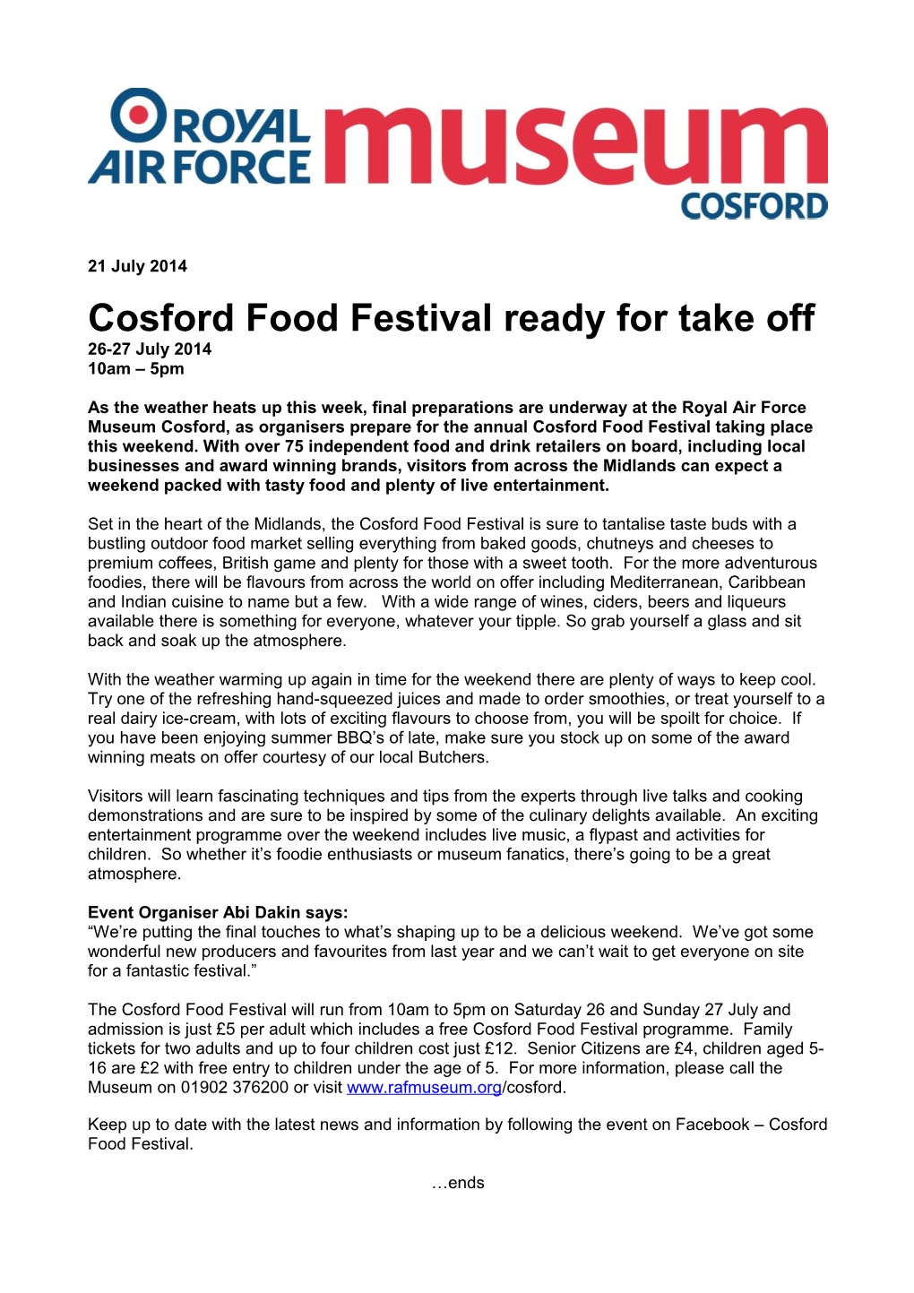 Cosford Food Festival Ready for Take Off