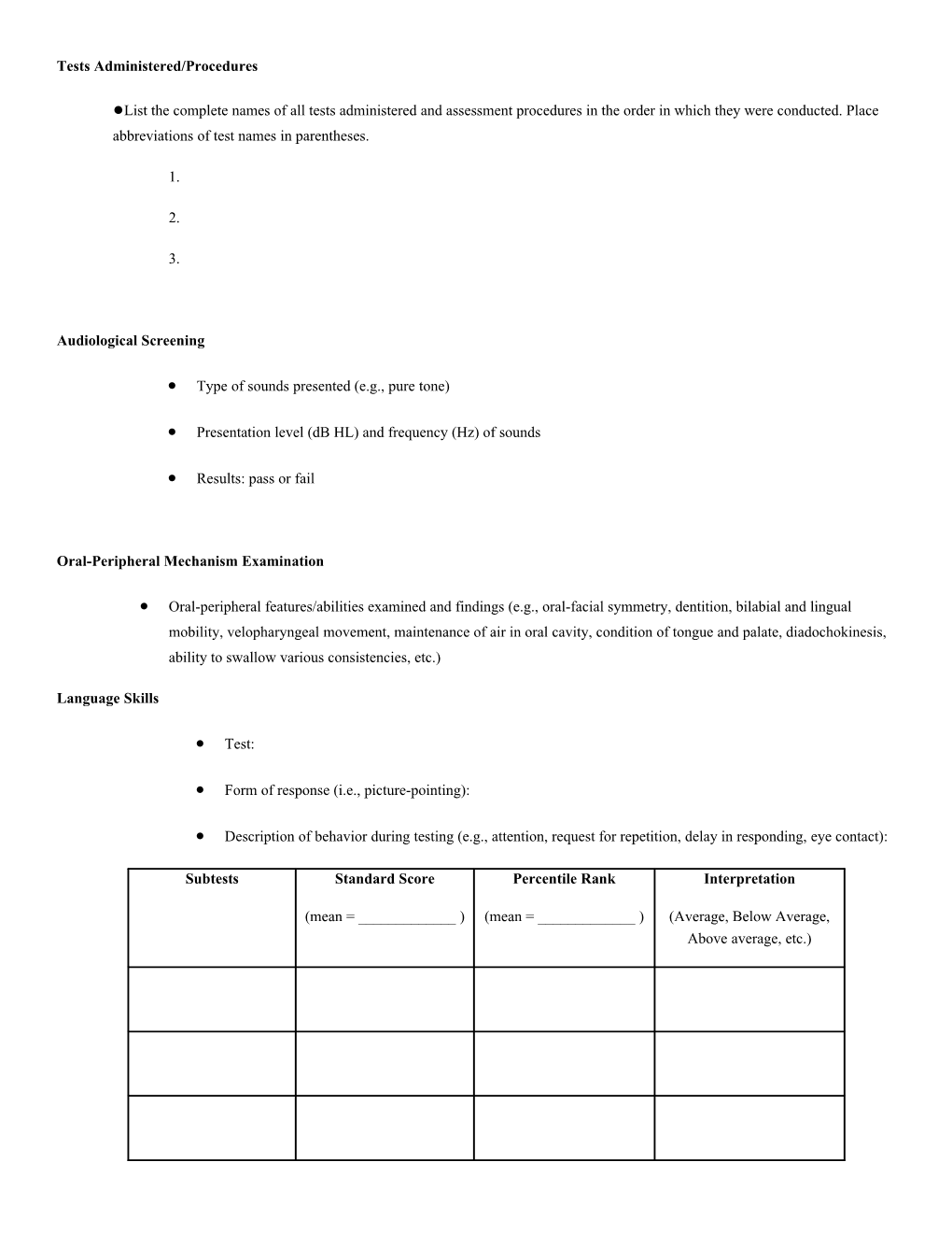 Outpatient Hospital Pediatric Diagnostic Note Taking Guide