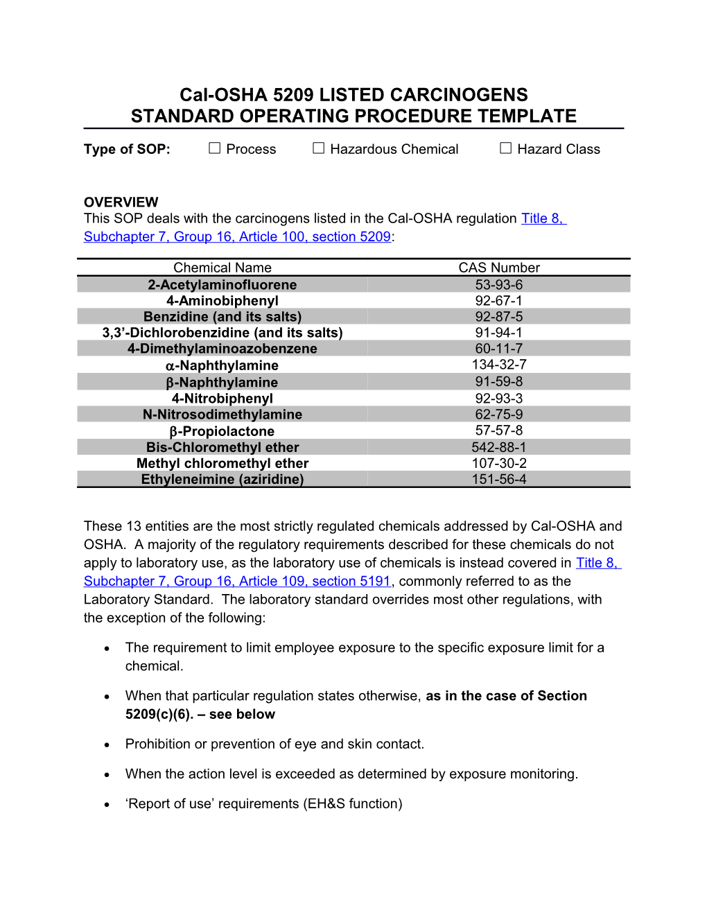 Cal-OSHA 5209 LISTED CARCINOGENS