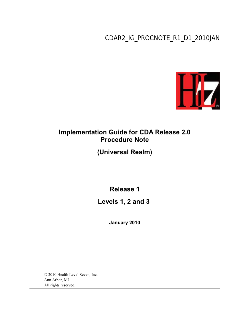 Implementation Guide for CDA Release 2.0 Procedure Note