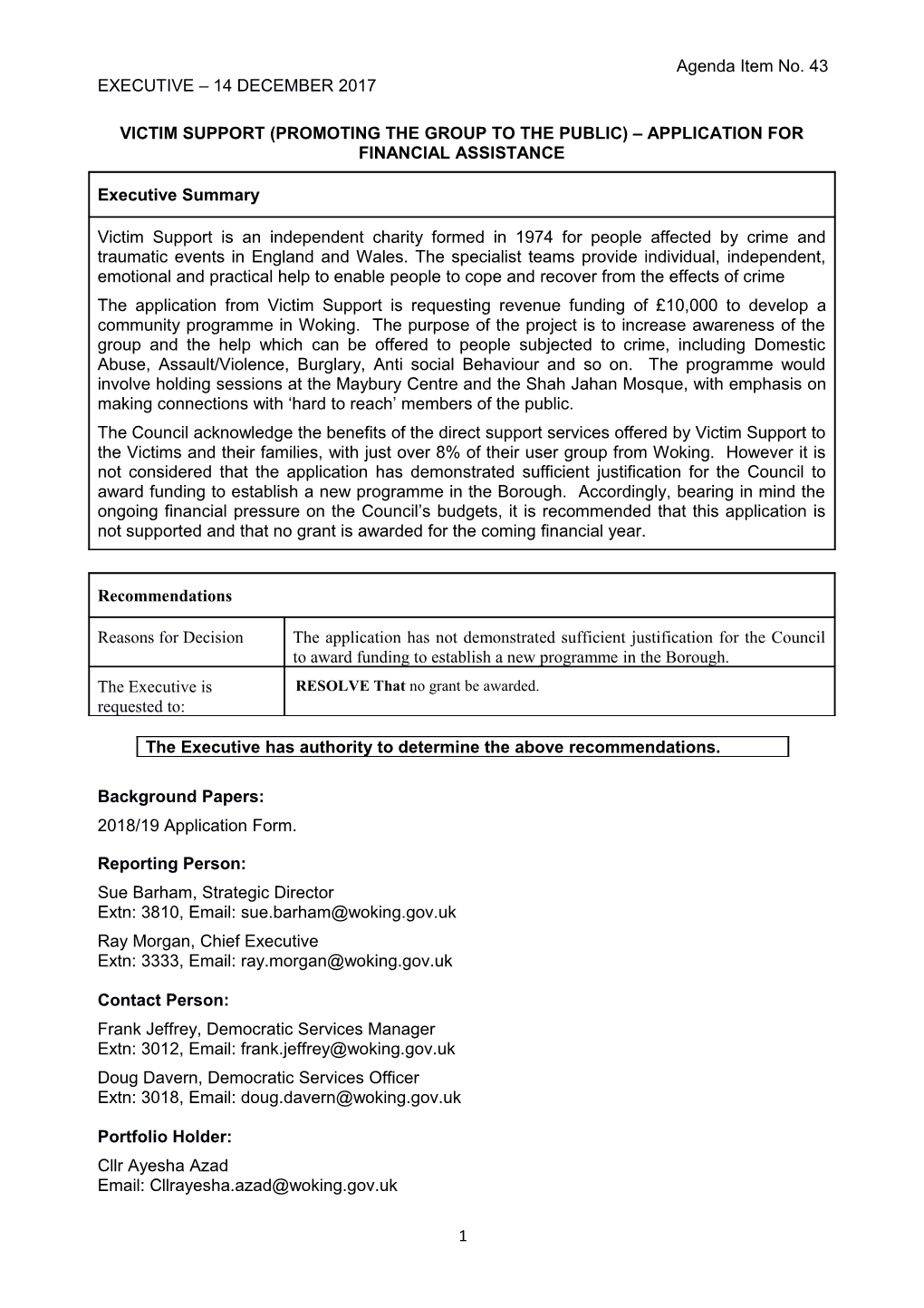 Item 43 Victim Support - Promoting the Group to the Public Application for Financial Assistance