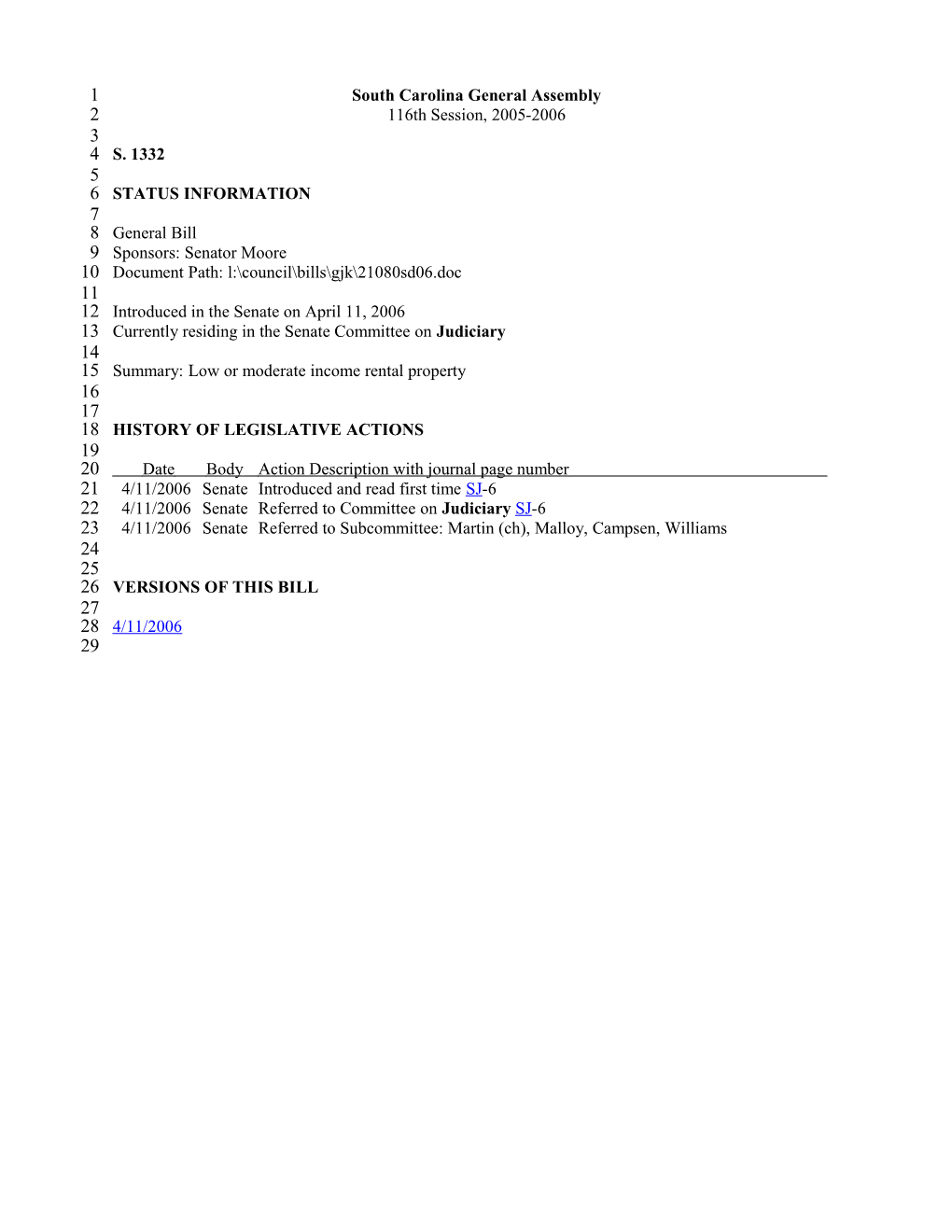 2005-2006 Bill 1332: Low Or Moderate Income Rental Property - South Carolina Legislature Online