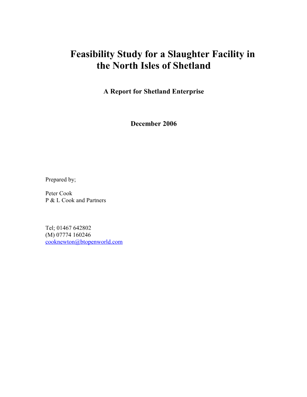 Feasibility Study for a Slaughter Facility in the North Isles of Shetland