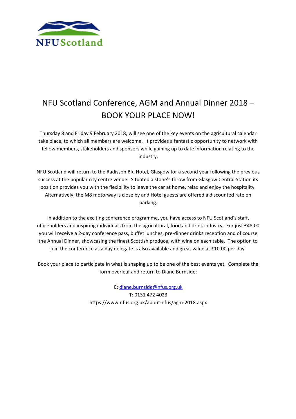 NFU Scotland Conference, AGM and Annual Dinner 2018 BOOK YOUR PLACE NOW!