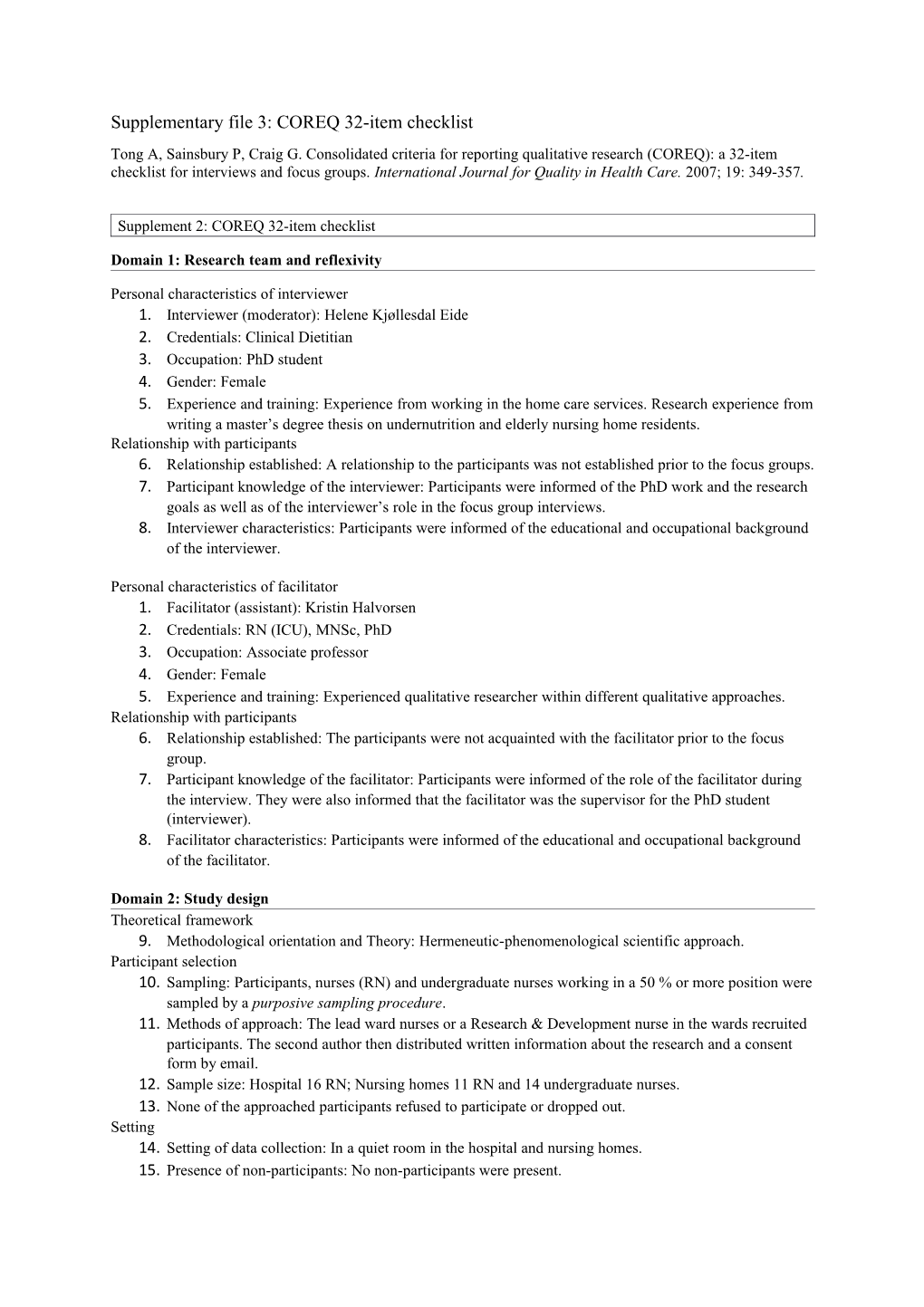 Supplementary File 3: COREQ 32-Item Checklist