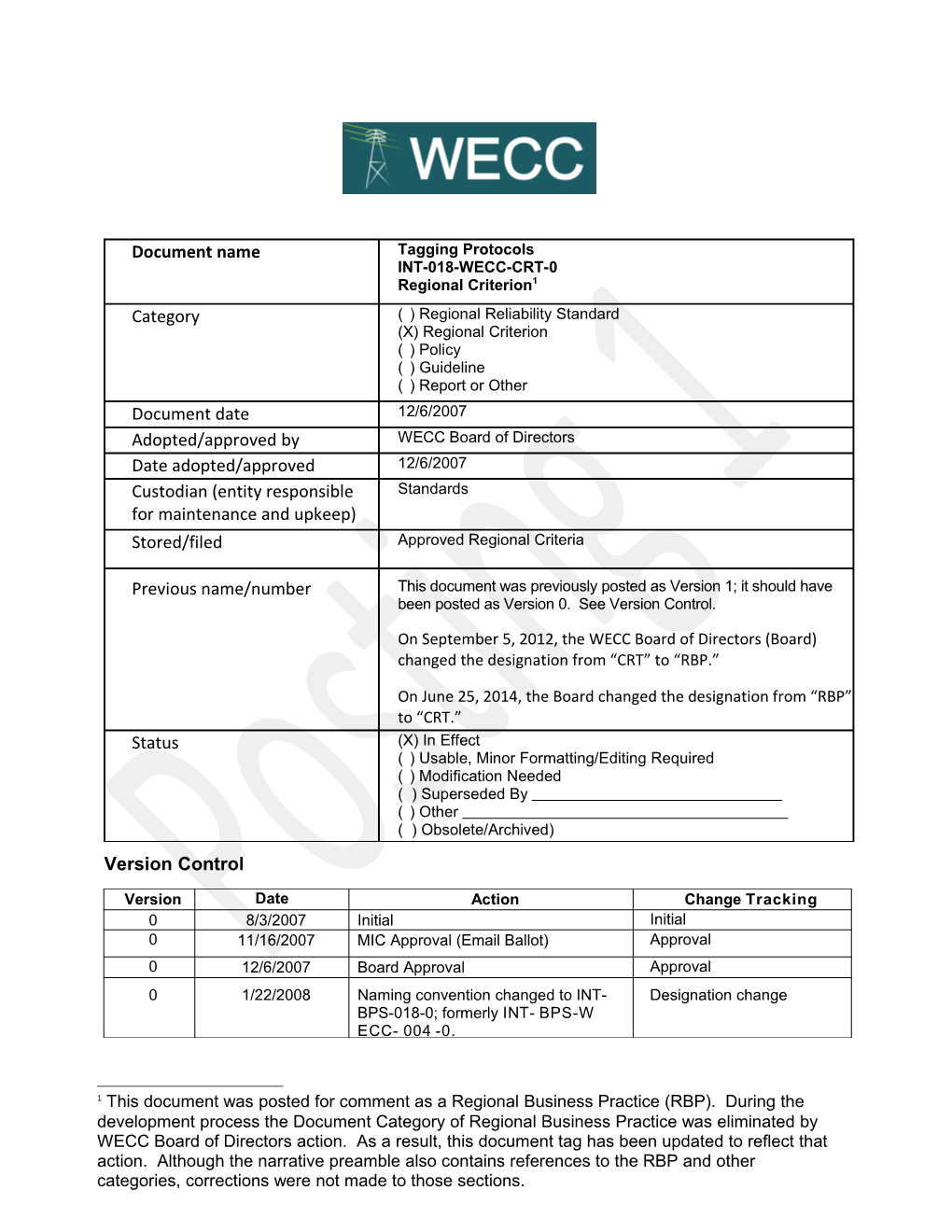 WECC-0106 INT-018-WECC-RBP-1 Product Codes - Posting 1 - Clean 2-13-2014