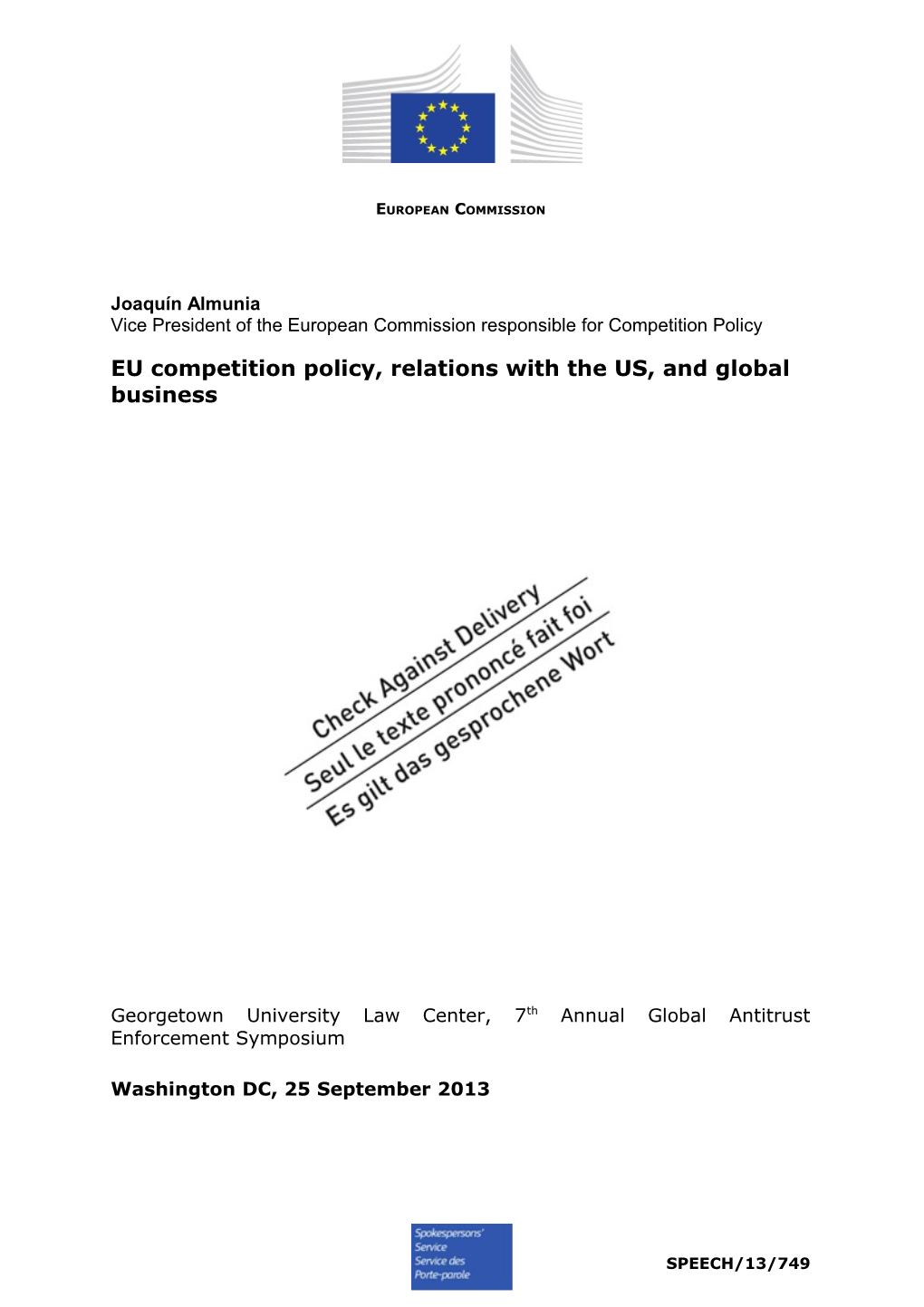 EU Competition Policy, Relations with the US, and Global Business