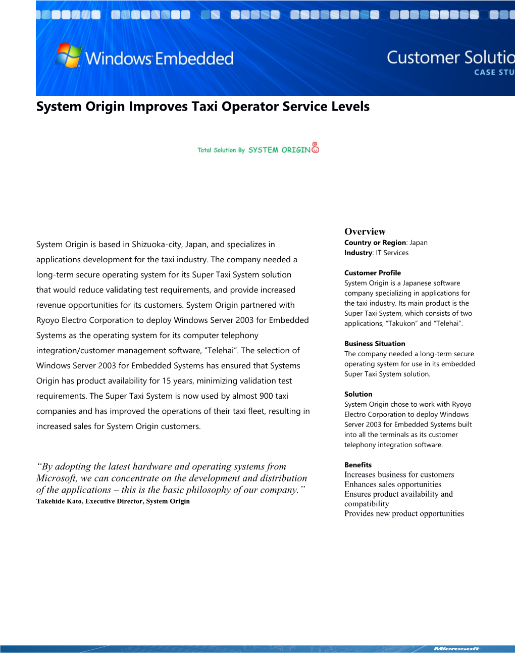 Metia Windows Embedded System Origin Improves Taxi Operator Service Levels