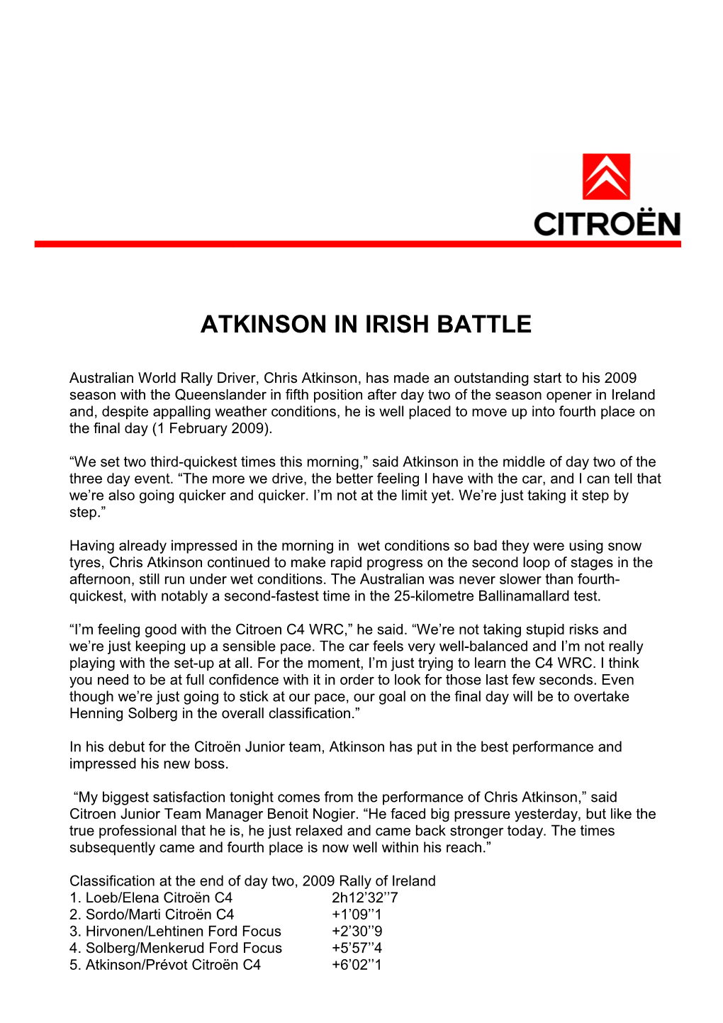 Atkinson in Irish Battle