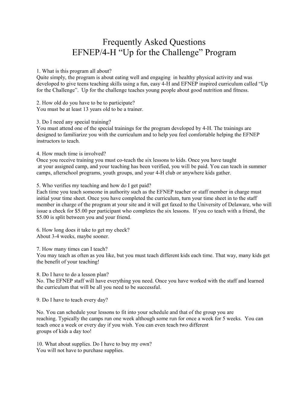EFNEP/4-H up for the Challenge Program