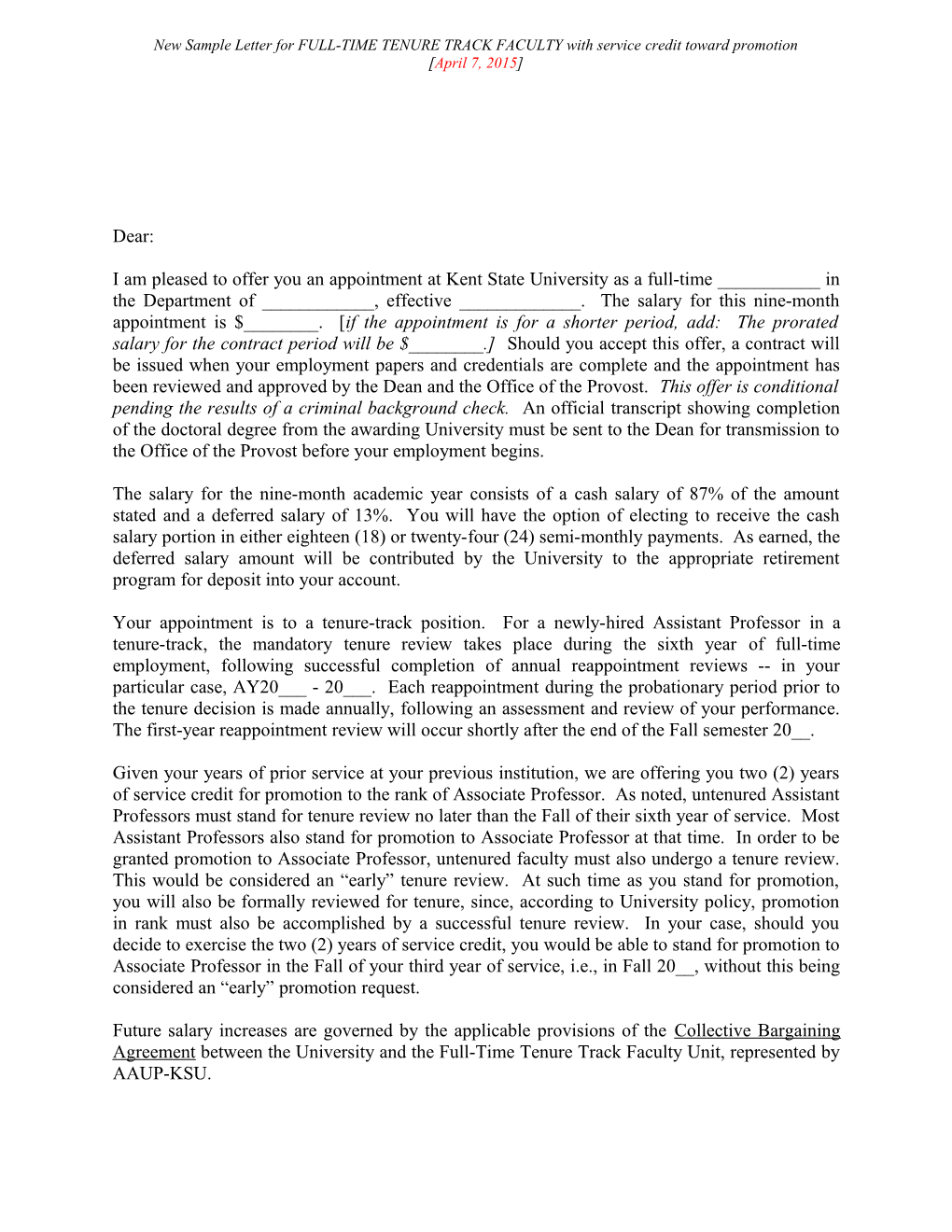 Sample Letter for FULL-TIME TENURE TRACK FACULTY Positions