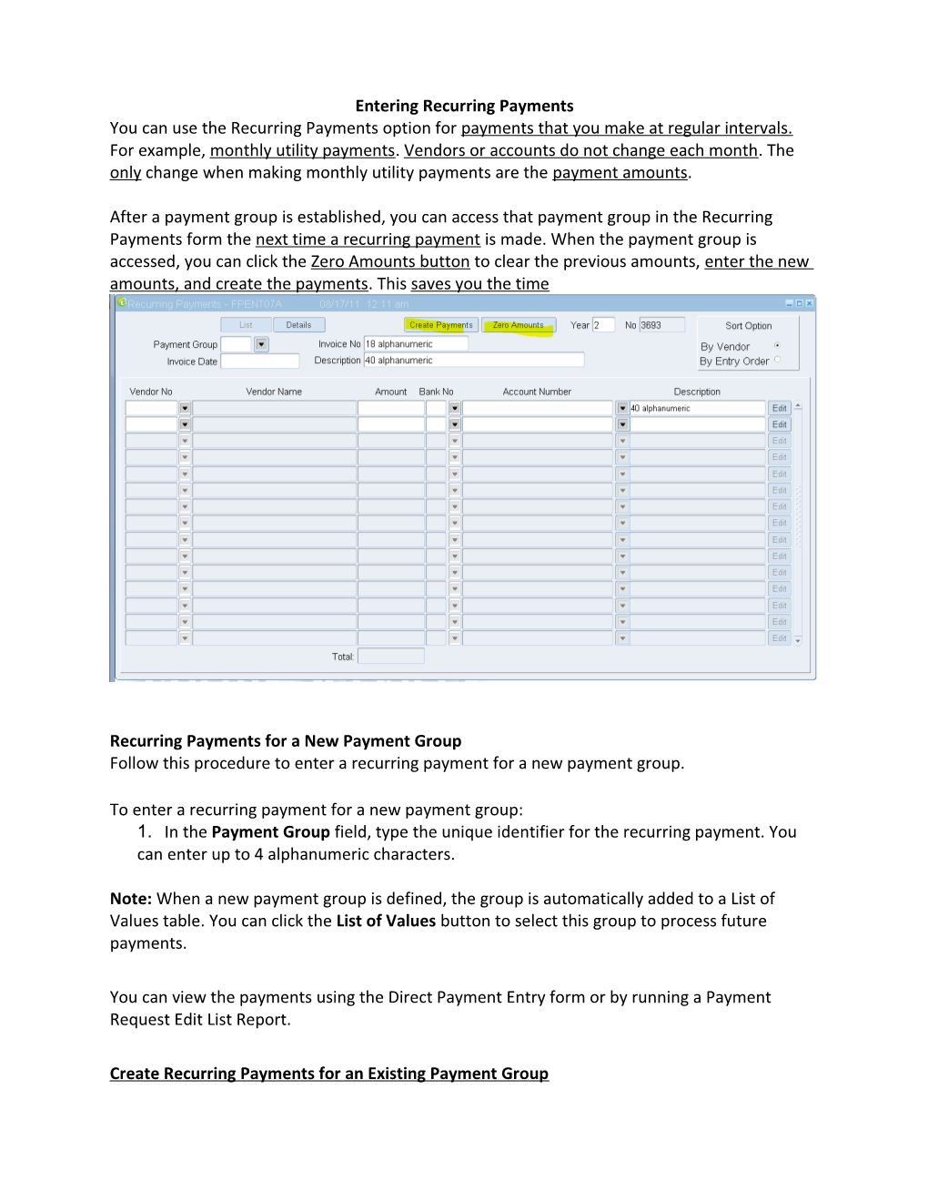 Entering Recurring Payments