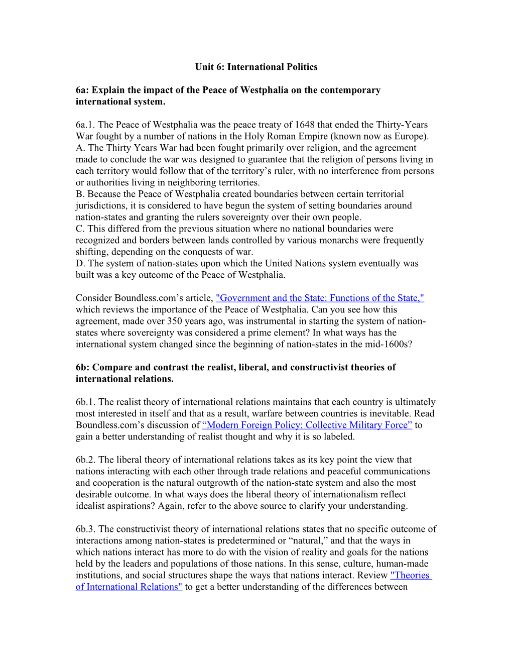 6A: Explain the Impact of the Peace of Westphalia on the Contemporary International System