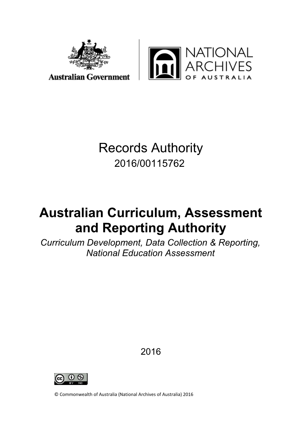 Australian Curriculum Assessment and Reporting Authority ACARA - Records Authority