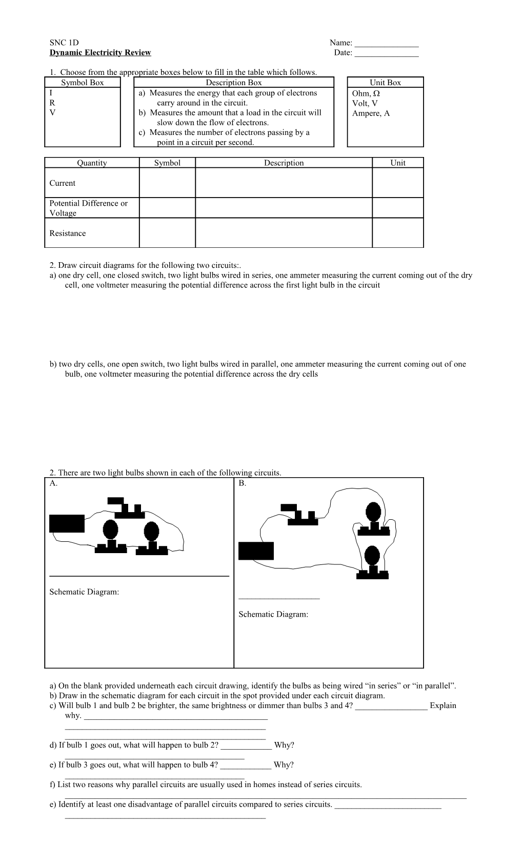 Dynamic Electricity Review Date: ______