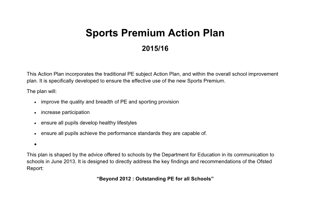 Sports Premium Action Plan