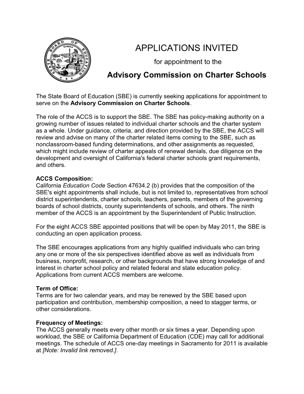 Applications for Title I Committee of Practioners - Public Notices (CA State Board of Education)