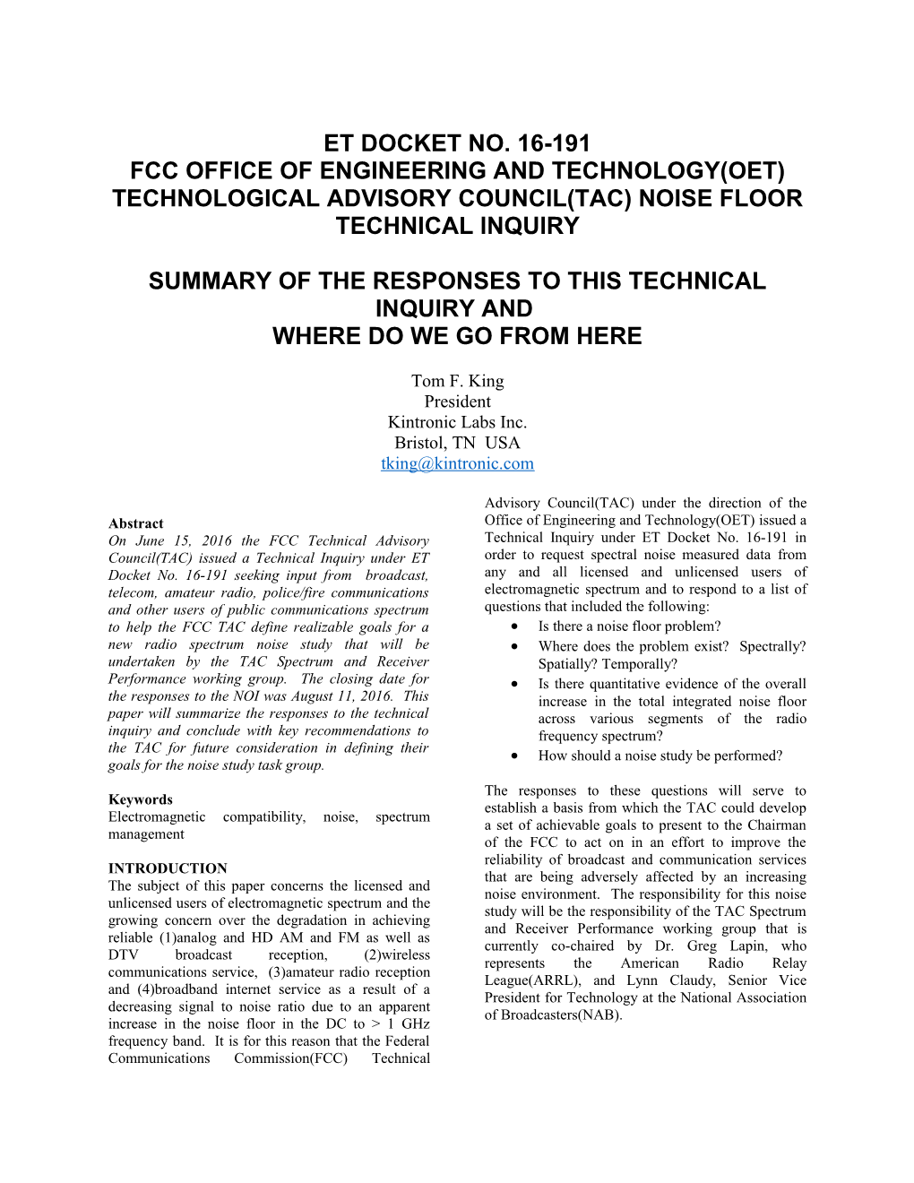 Fcc Office of Engineering and Technology(Oet)