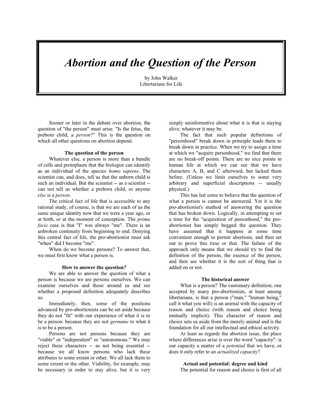 Abortion and the Question of the Person