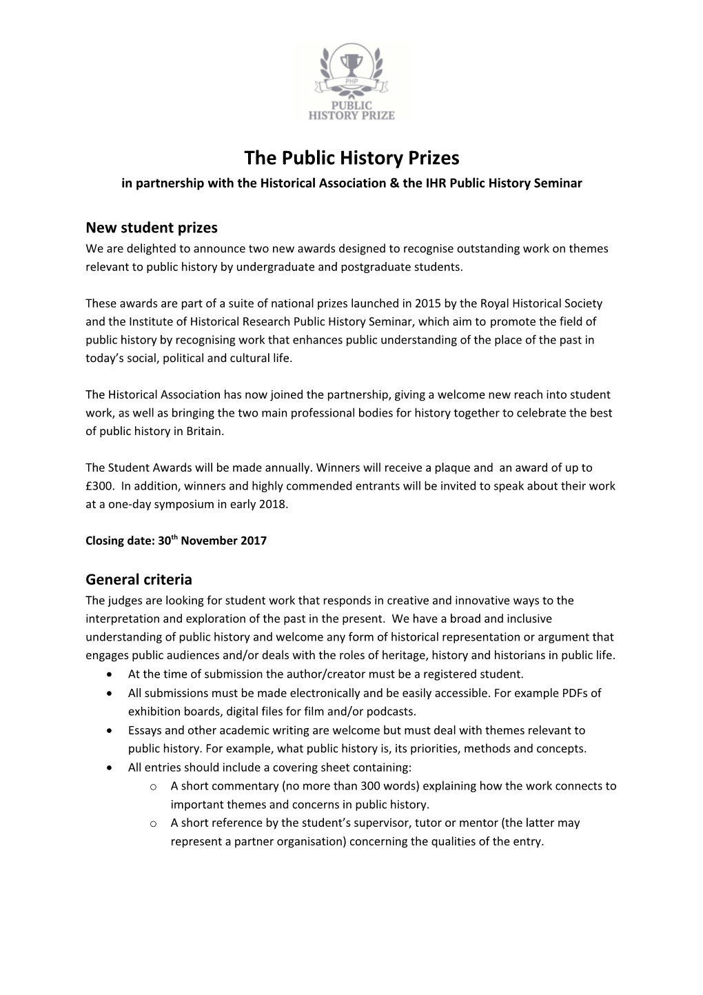 The Public History Prizes