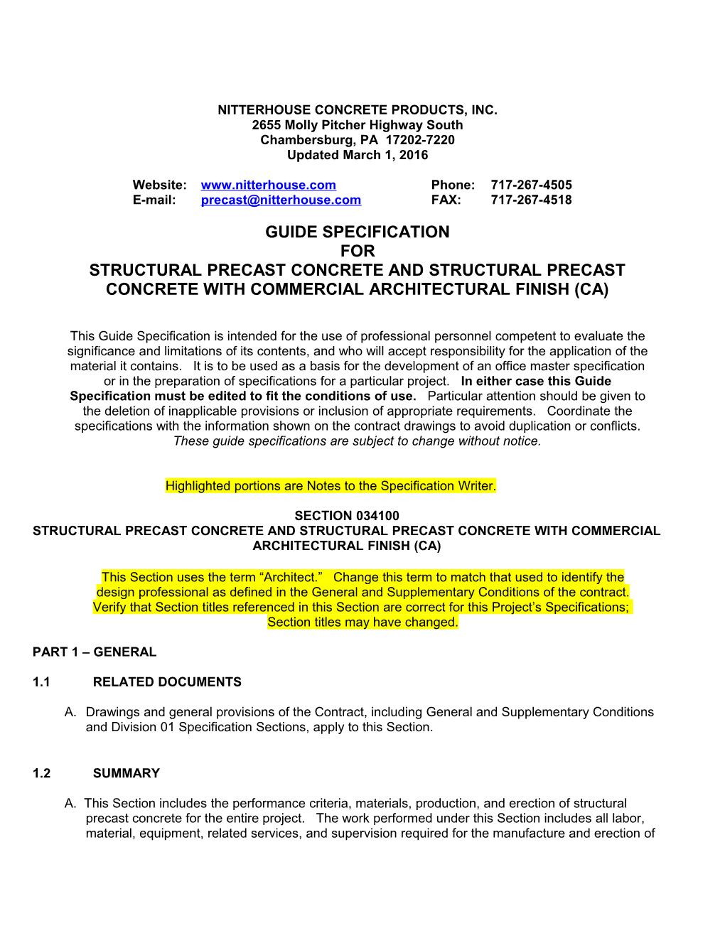 Structural Precast Guide Specification 1