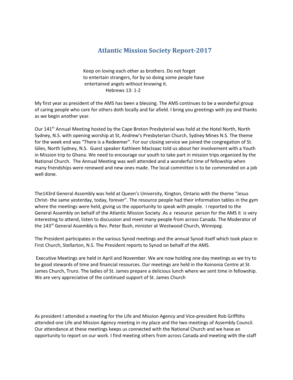 Atlantic Mission Society Report-2017