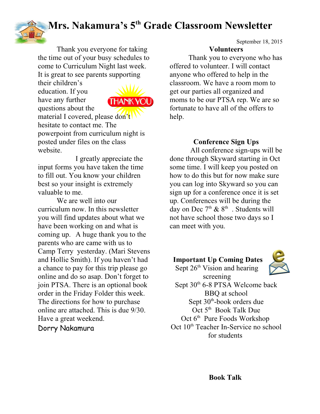 Mrs. Nakamura S 5Th Grade Classroom Newsletter