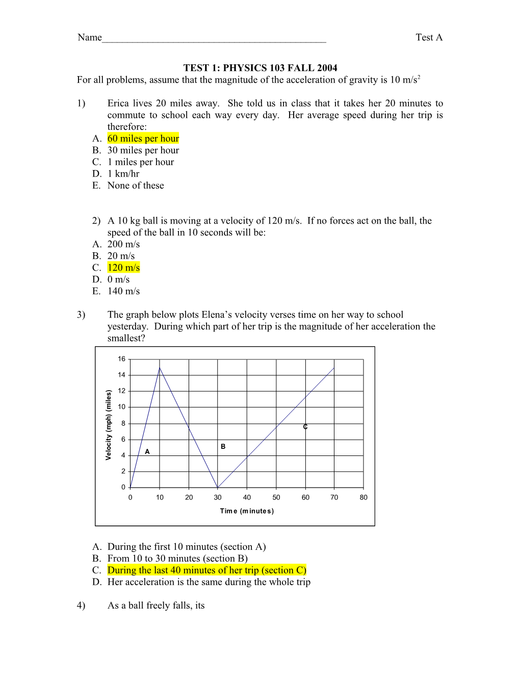 Sample Test 1: Physics 103