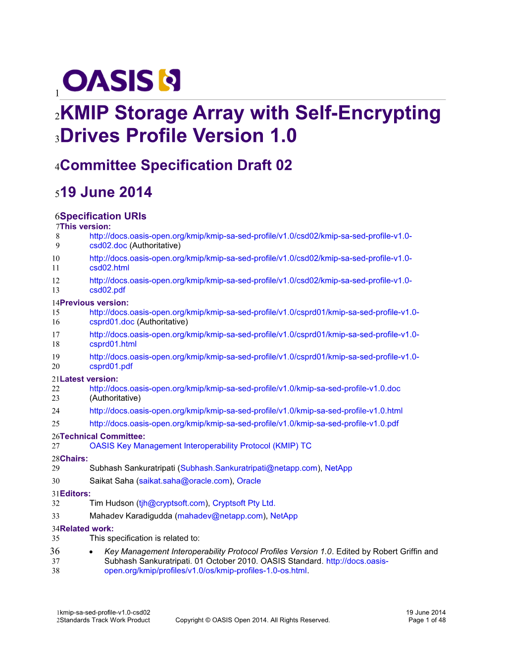 KMIP Storage Array with Self-Encrypting Drives Profile Version 1.0